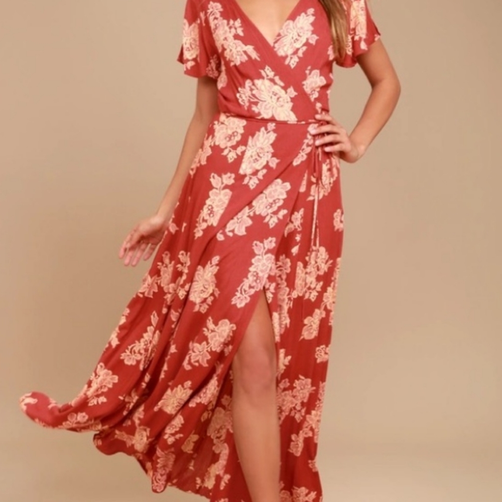 Lulu's Red Floral Wrap Dress